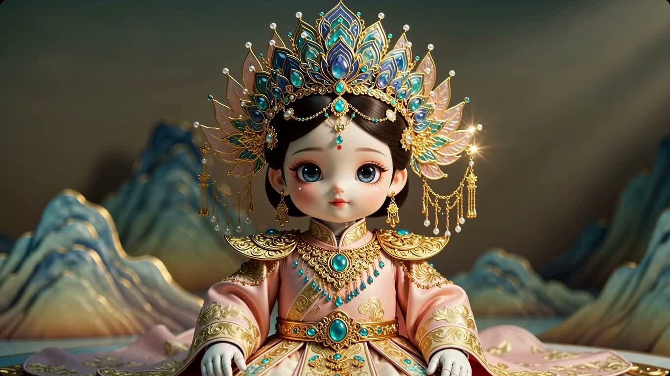 粉彩几何装饰的机器人女王 — AI video creation