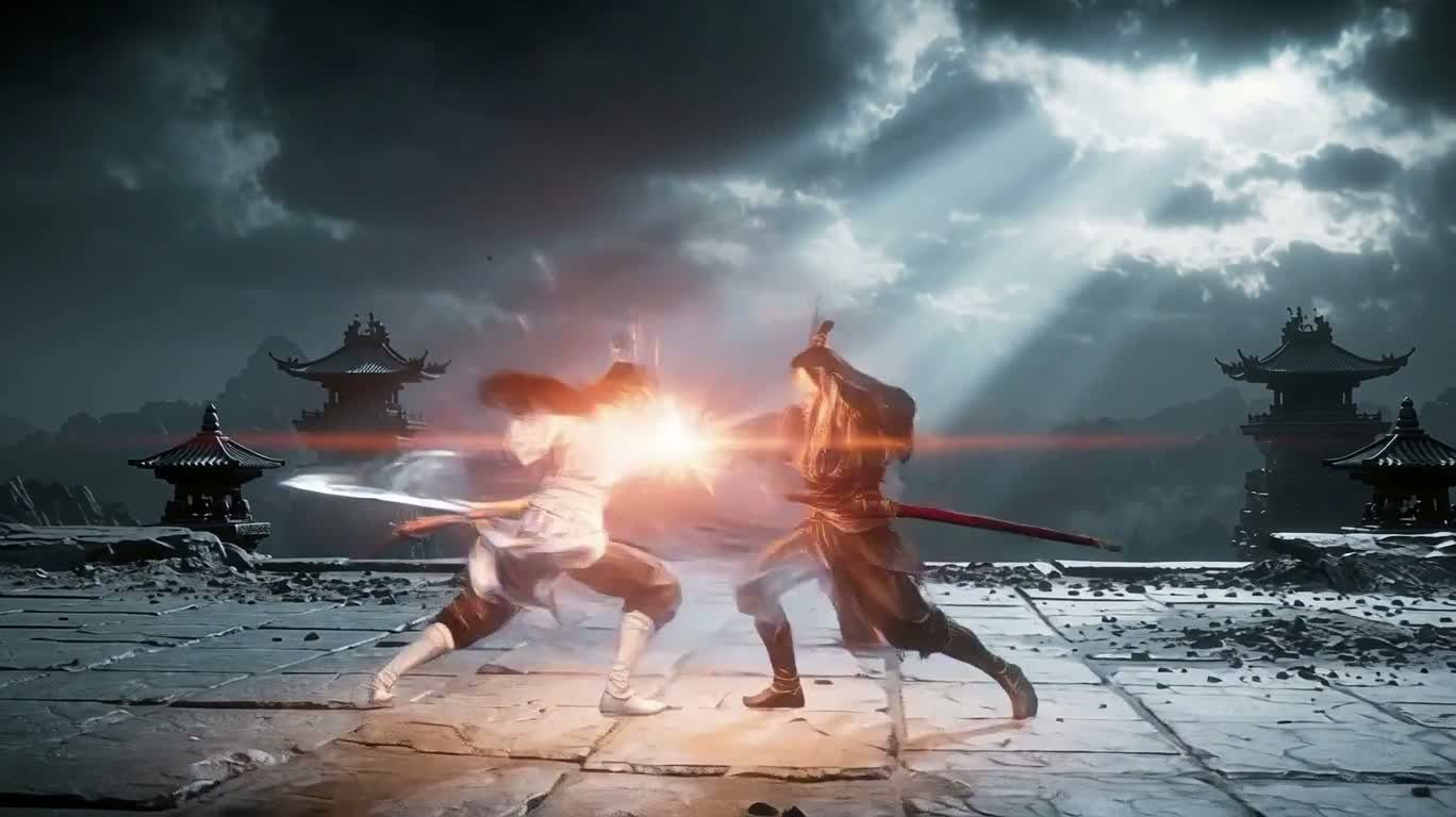 风暴石台:白衣黑衣宗师终极对决 — AI video creation