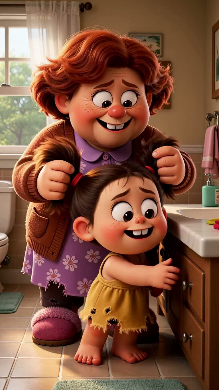 Grand-mère et petite-fille : la course aux deux tresses — AI video creation