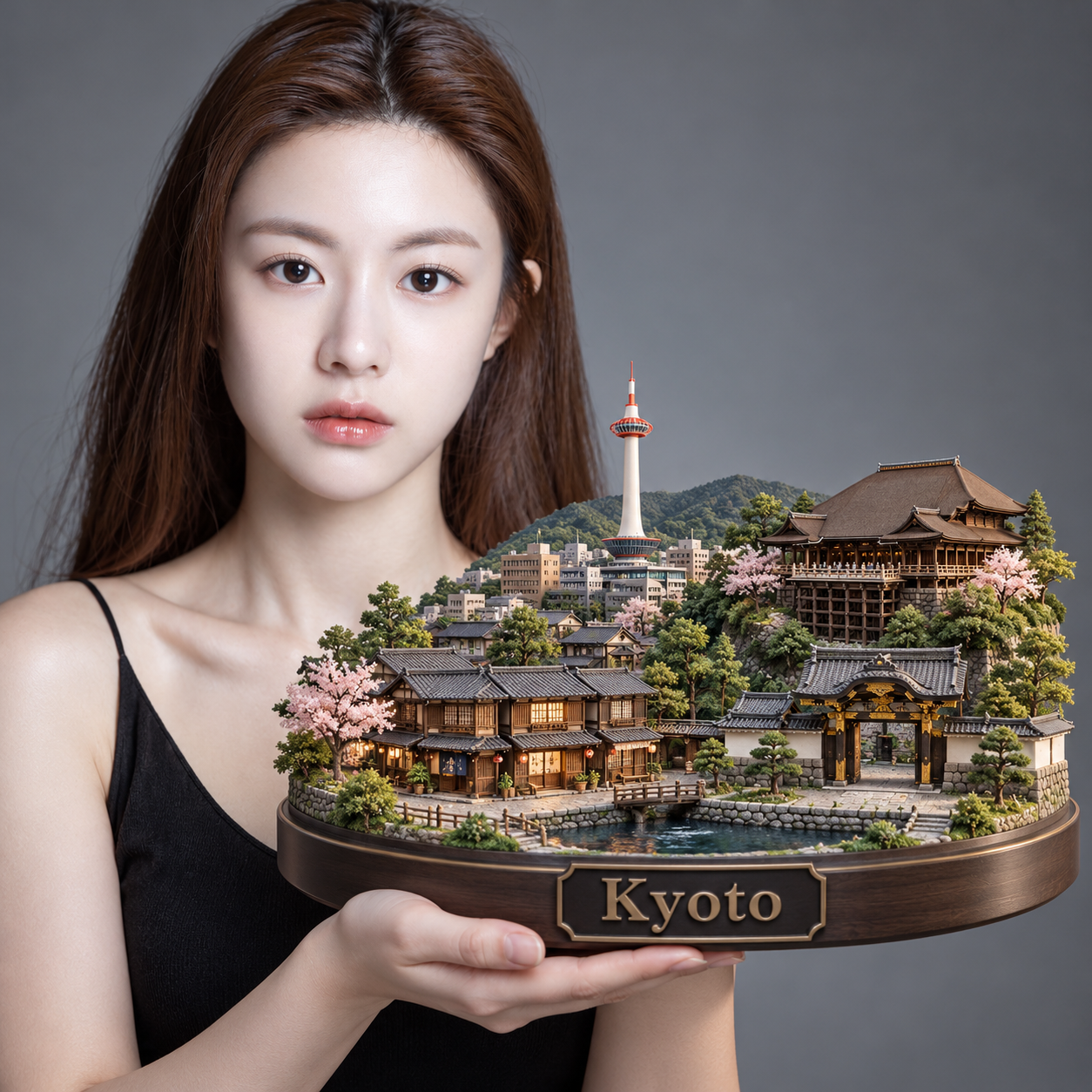 Une main tenant délicatement une maquette 3D de collection d'une ville