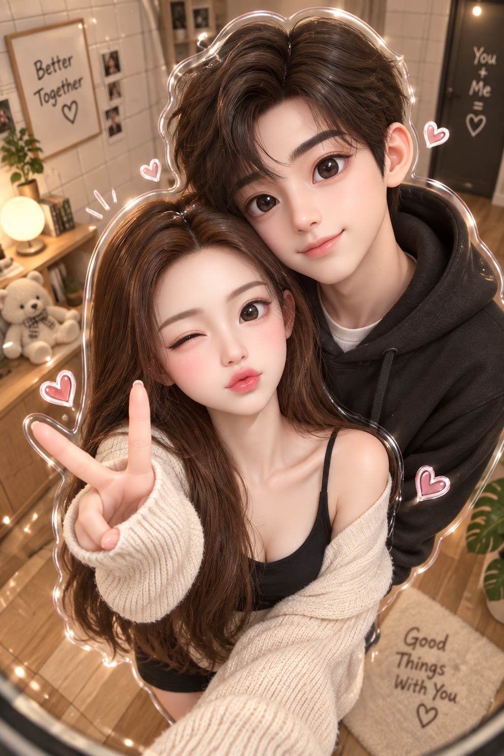 舒适房间可爱3D卡通情侣画像 — AI image creation