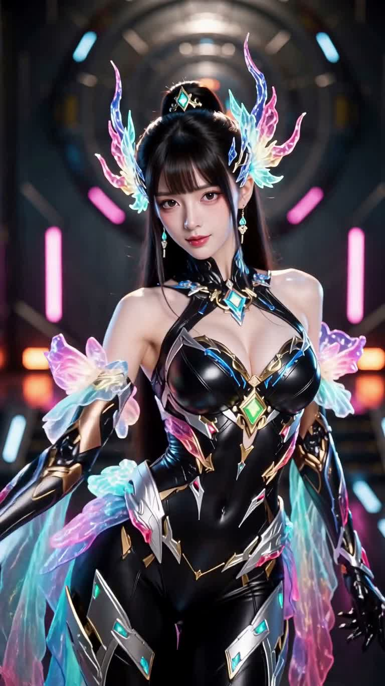 彩色神圣机甲舞者肖像 — AI video creation