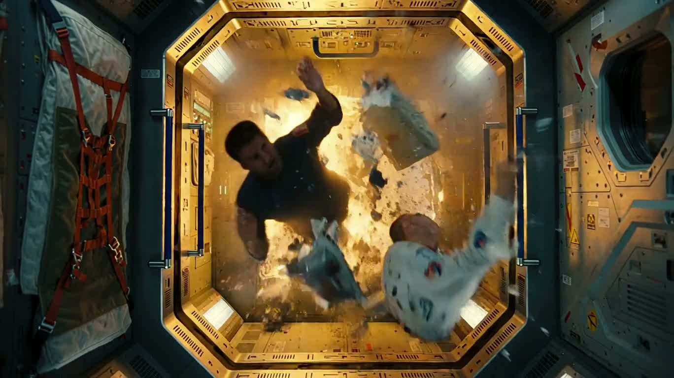 太空舱爆炸与英雄反击 — AI video creation