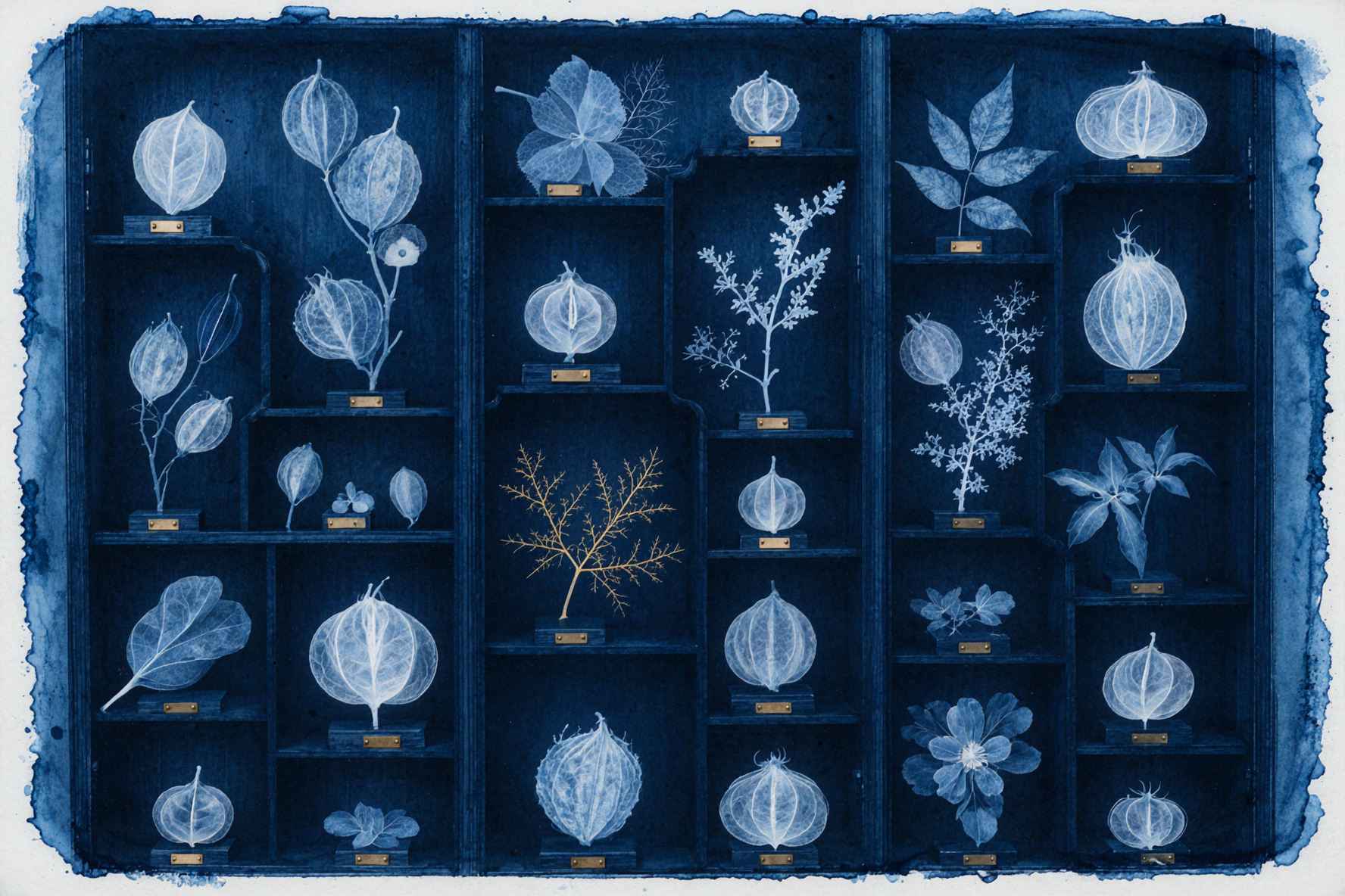 Golden Botanical Archive · Cyanotype Art — AI image creation