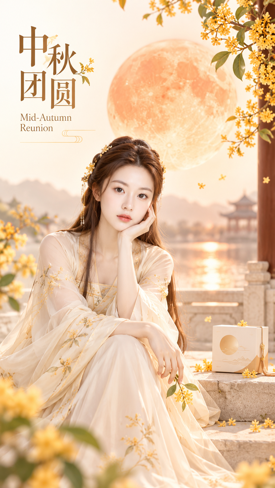 东方禅意极简中秋女性古风海报