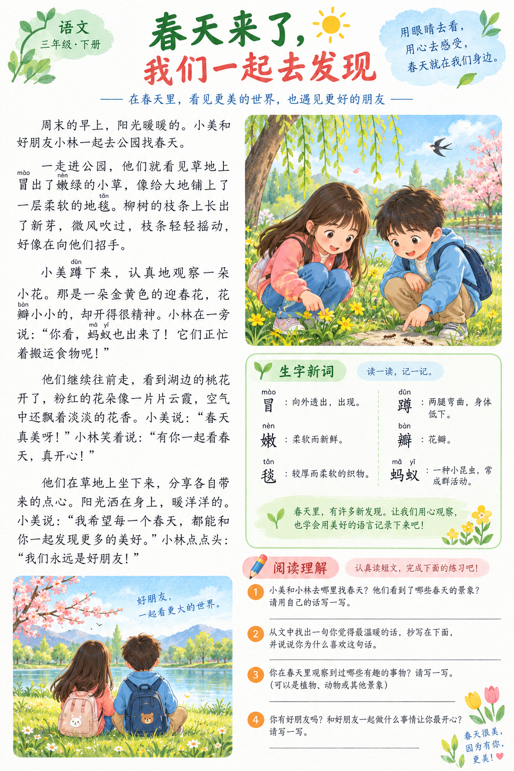 原创小学三年级语文课本内页 — AI image creation