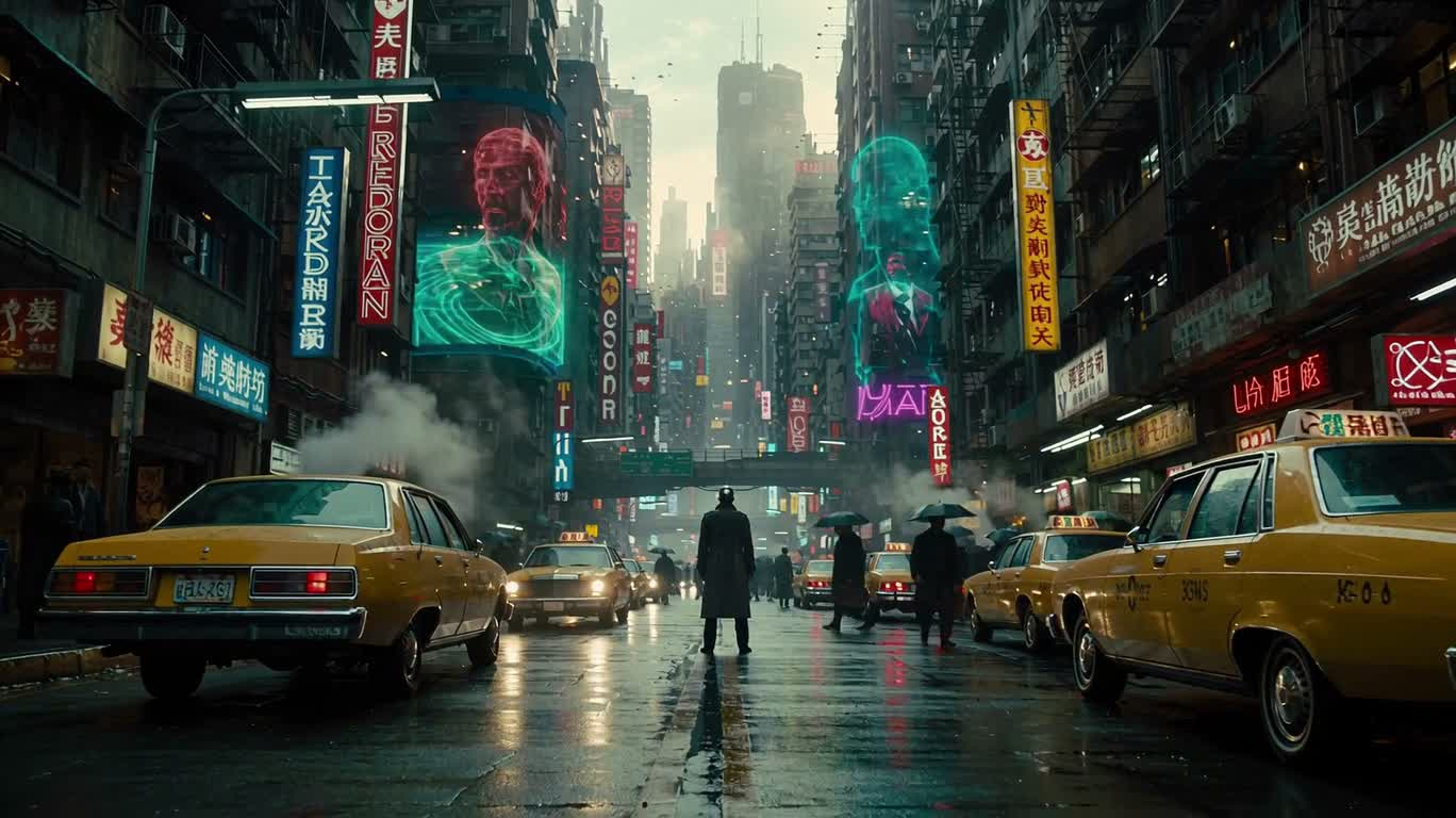 霓虹都市中的赛博侦探 — AI video creation