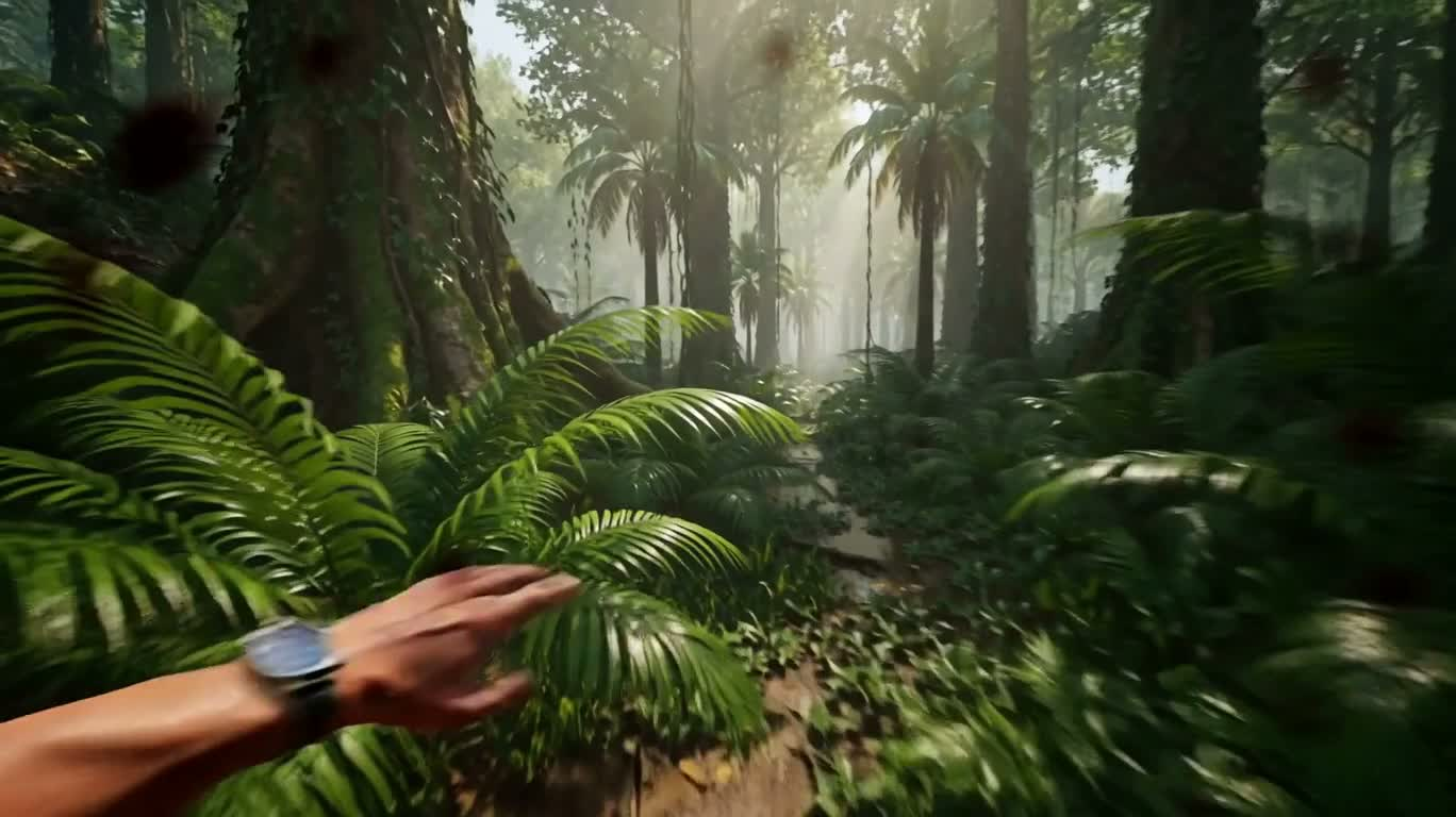 ジャングルのサーベルタイガーの待ち伏せ — AI video creation