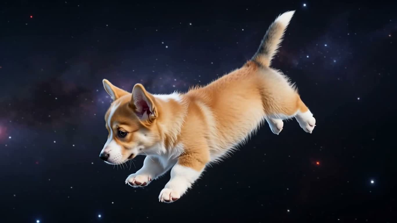 宇宙に浮かぶコーギーの子犬