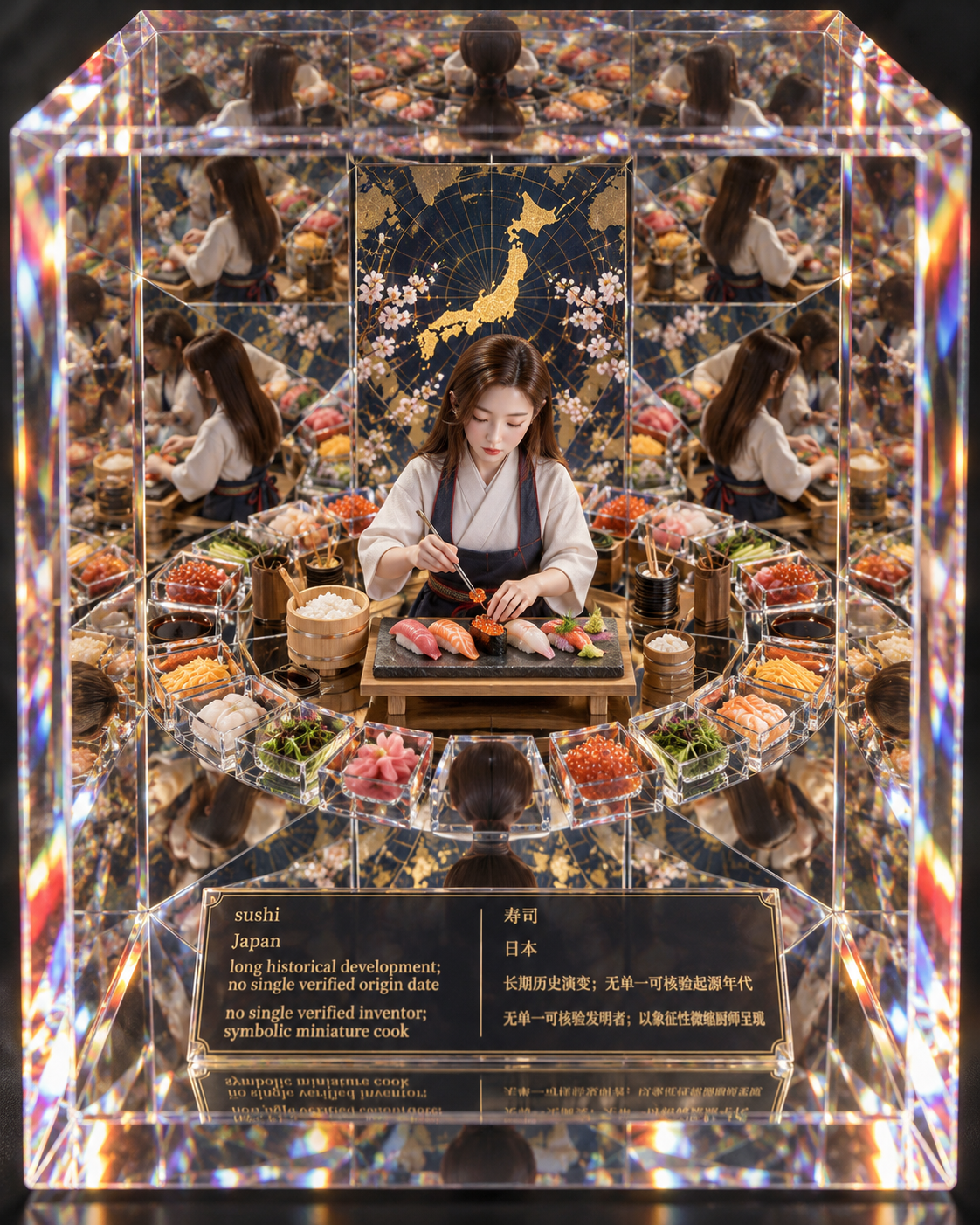 亚克力万花筒中的寿司起源主题美食景观 — AI image creation