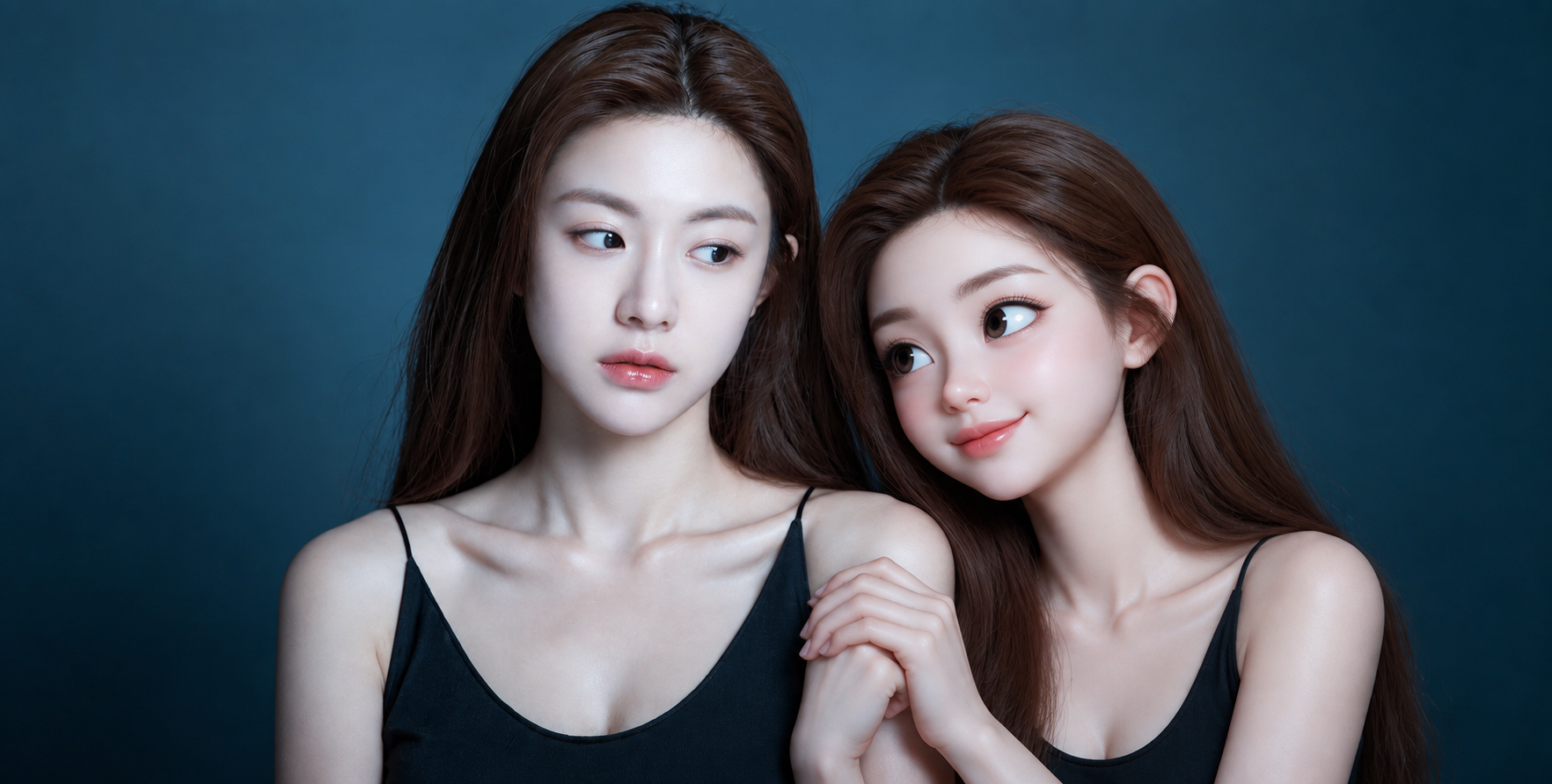 真实人物与同身份3D夸张同伴互动 — AI image creation