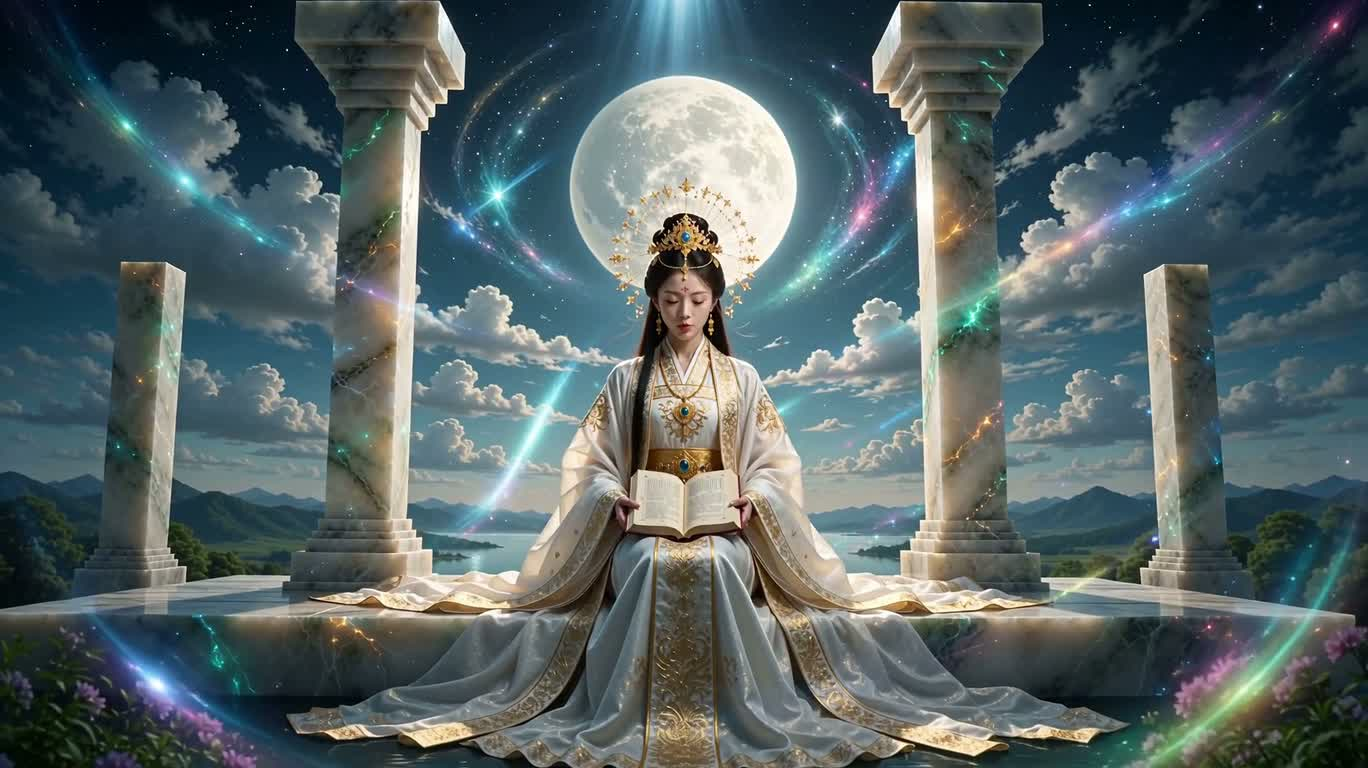 月石之间的静谧神谕者 — AI video creation