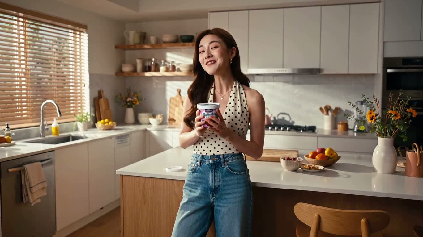一口蓝莓酥脆冰淇淋的轻松分享 — AI video creation