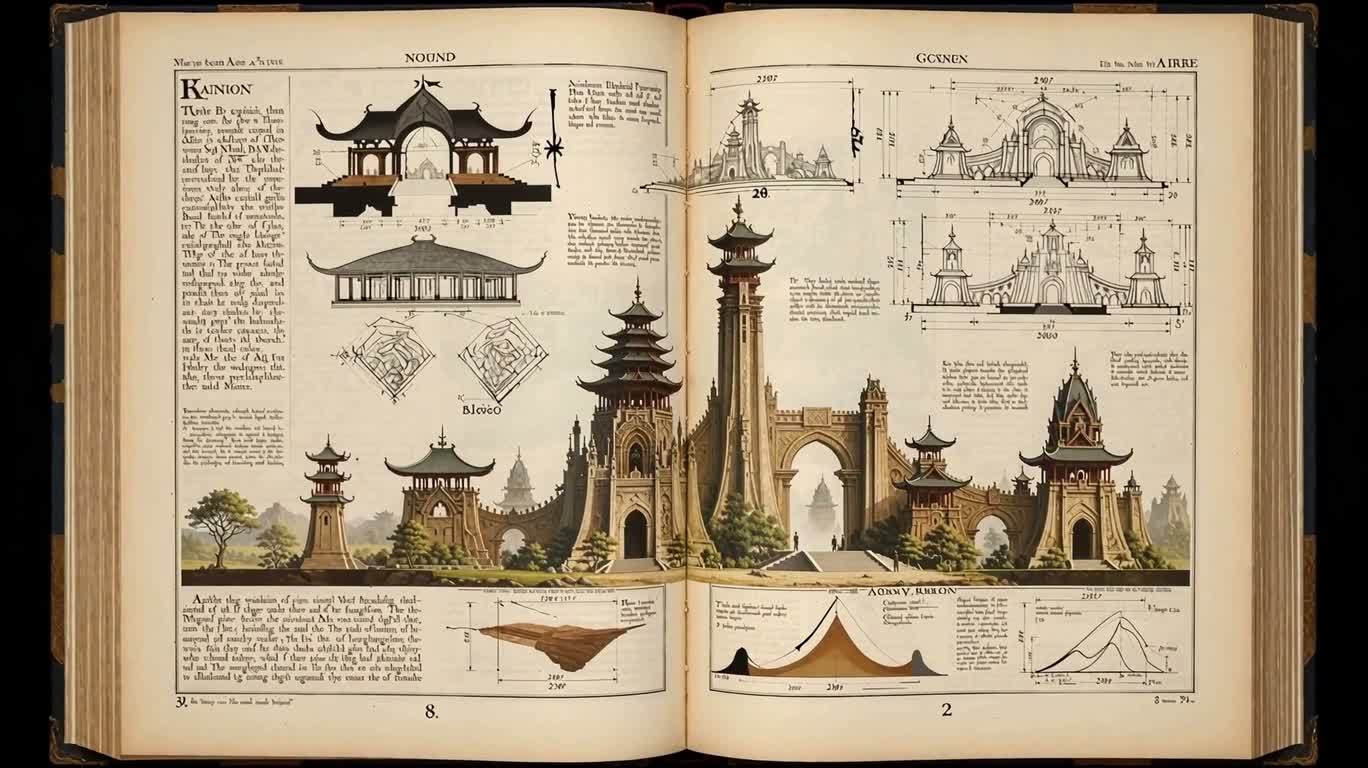 远古奇幻建筑百科特写 — AI video creation