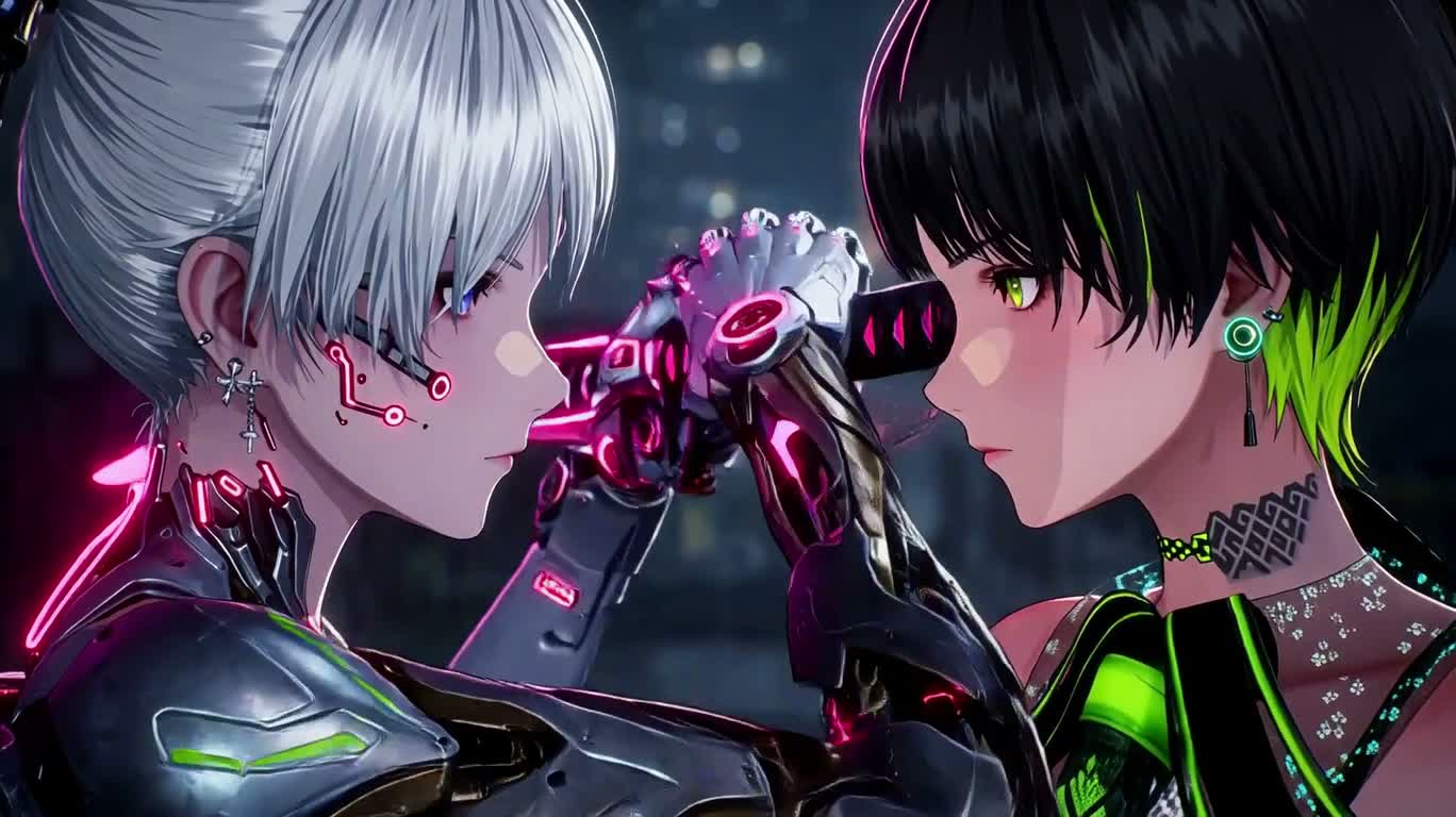 霓虹雨夜赛博女武士决战 — AI video creation