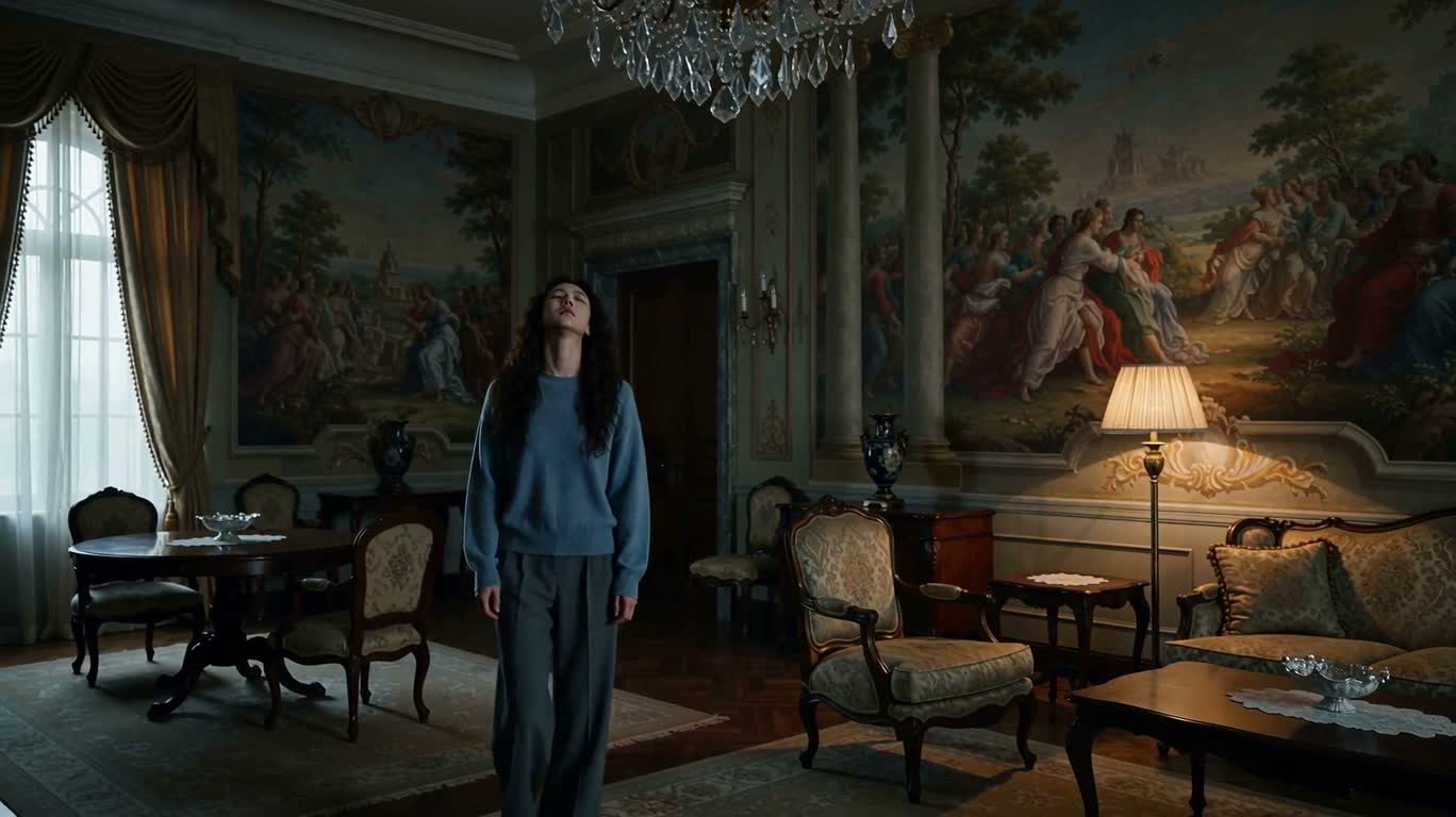 Regard las dans un hall classique — AI video creation