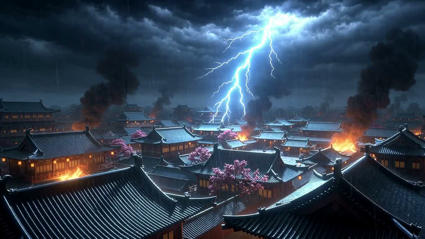 雷雨城门下的苍龙剑影 — AI video creation