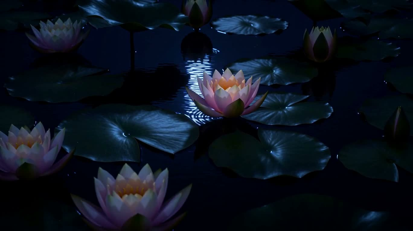 Étang de lotus au crépuscule