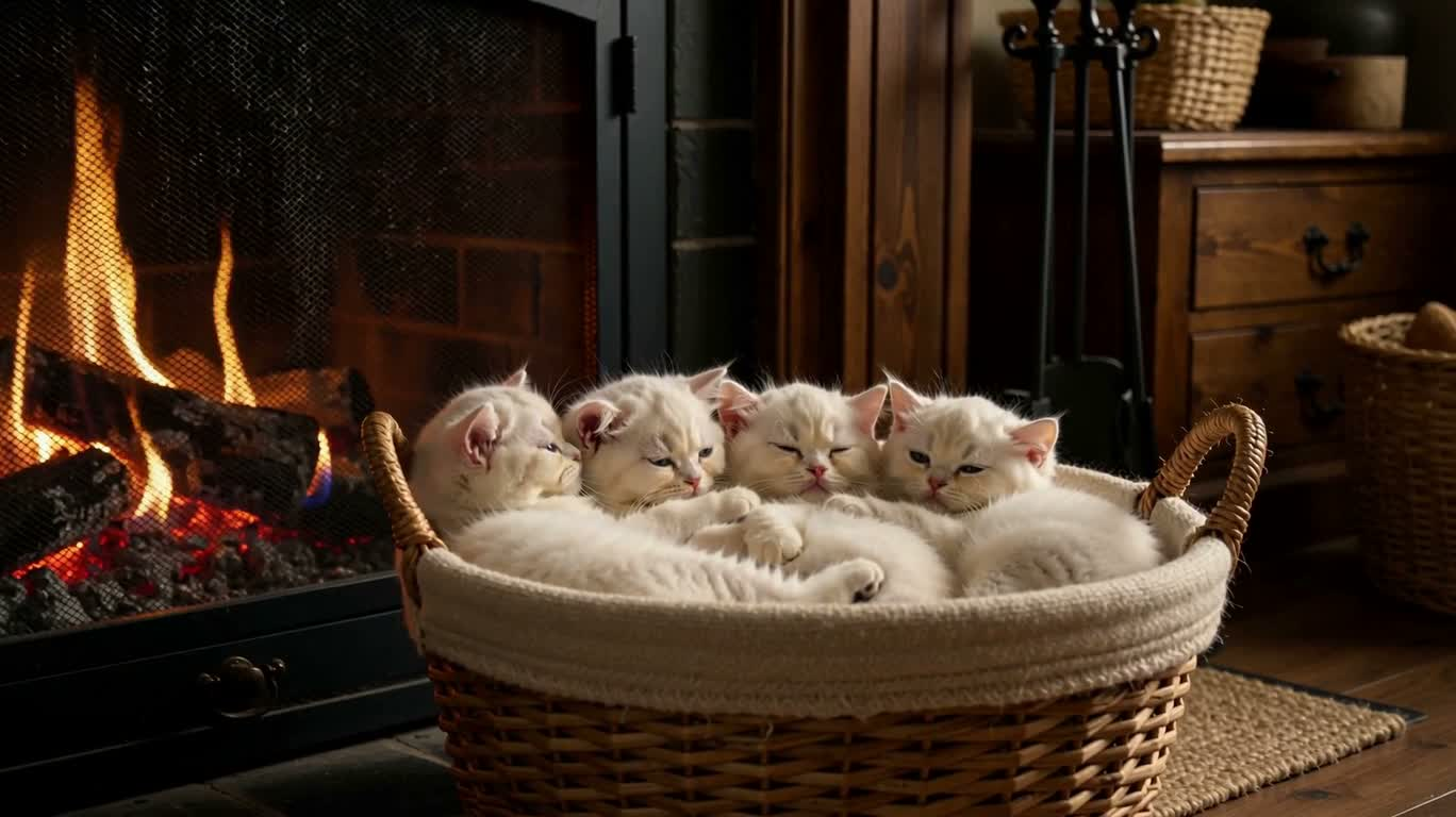 壁炉旁的波斯猫咪 — AI video creation