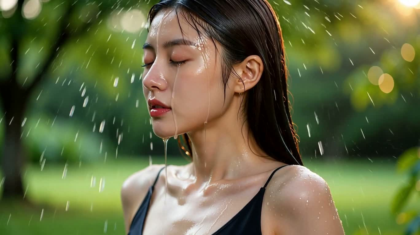雨幕中的金色静谧 — AI video creation