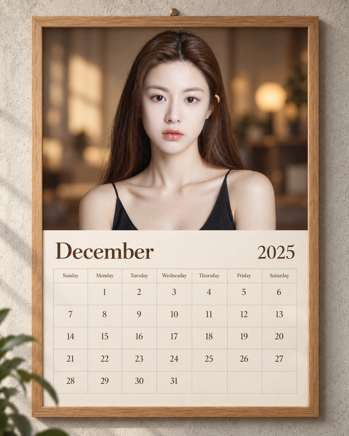 인물 사진 나무 프레임 달력