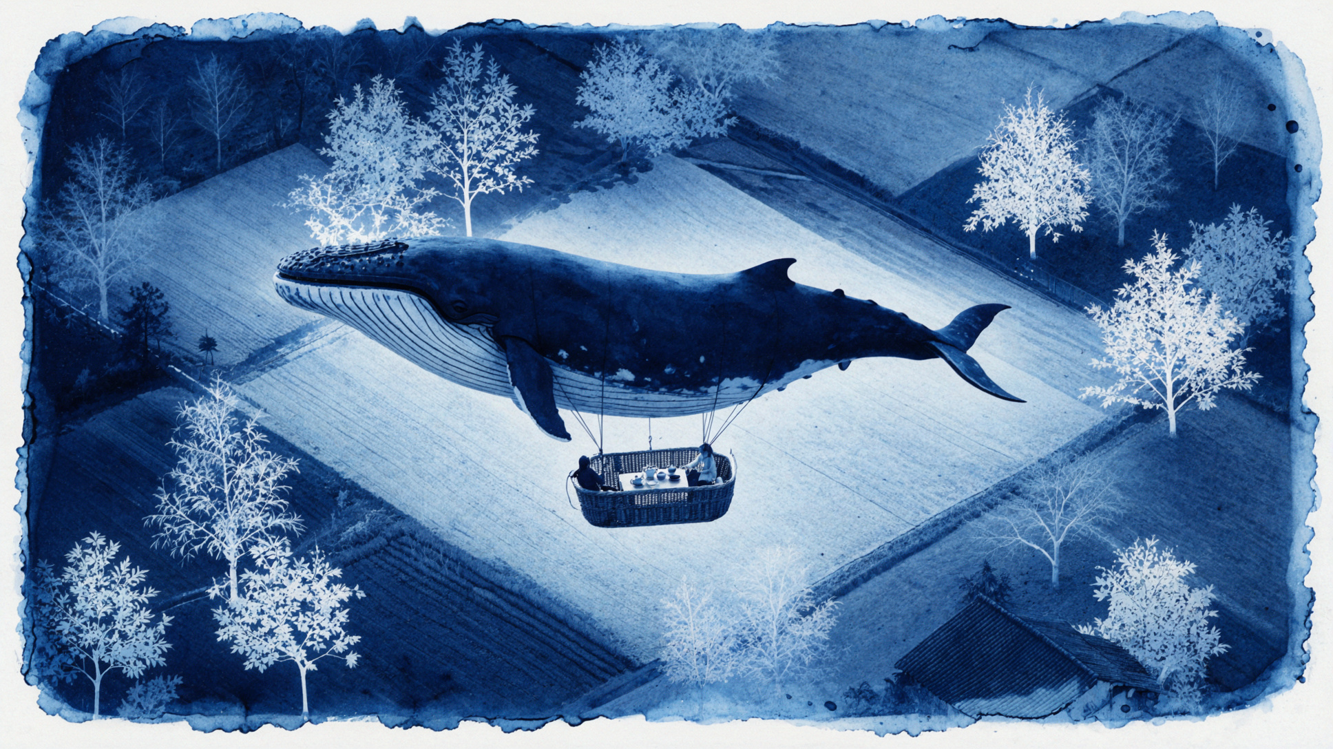 Khinh khí cầu cá voi · Nghệ thuật Cyanotype