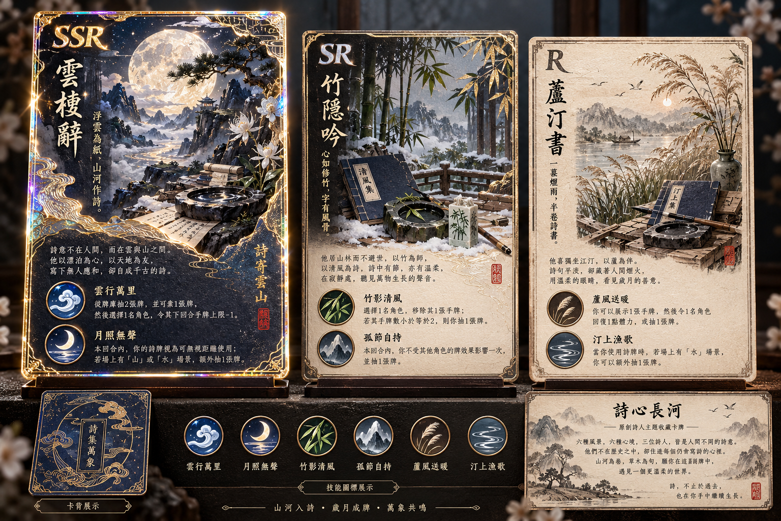 原创古典诗人主题镭射典藏卡牌套组 — AI image creation