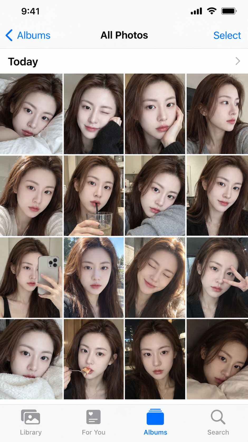 成年女性全天 iPhone 照片相册界面 — AI image creation