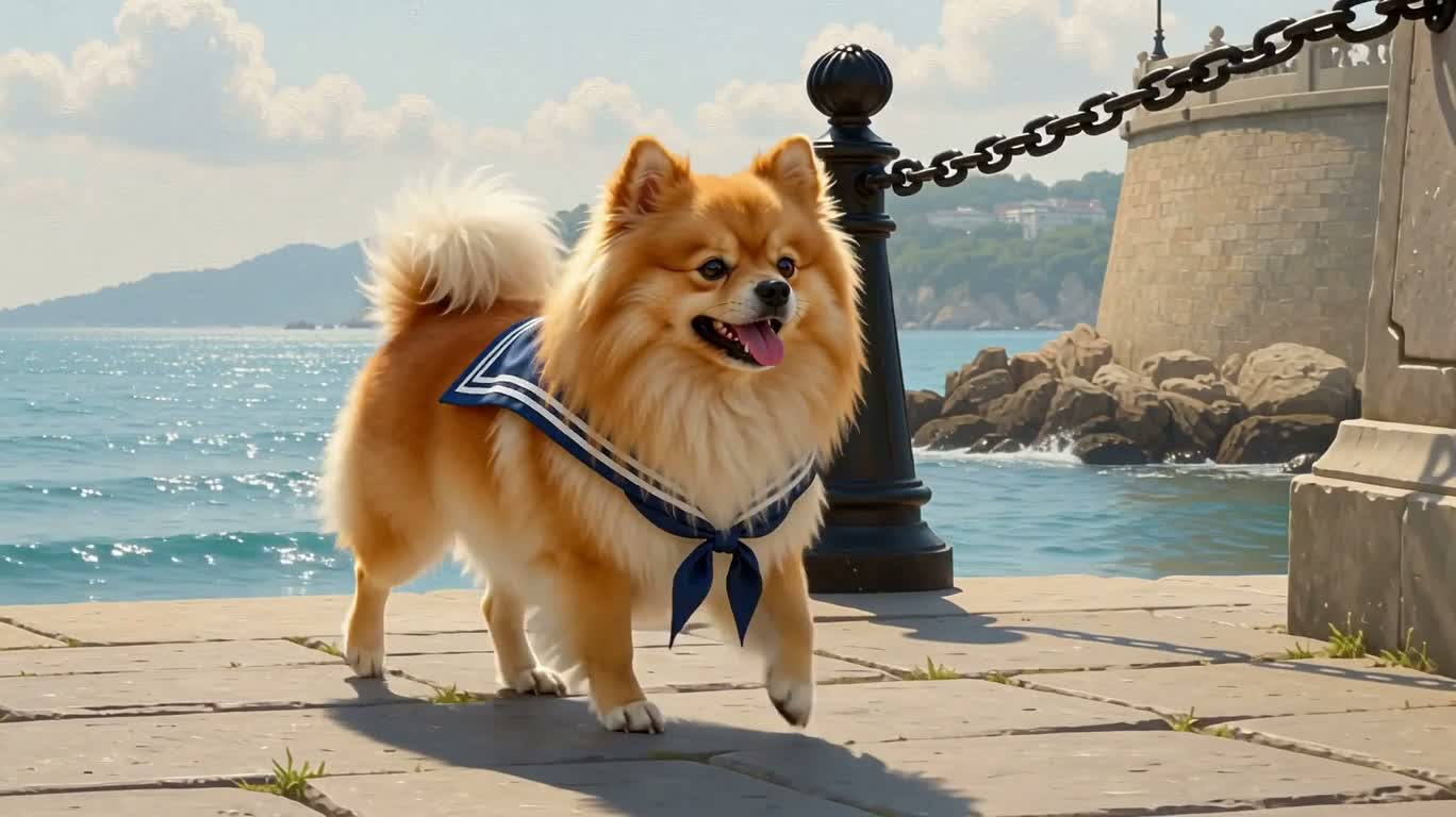 油画质感的水手装博美犬 — AI video creation