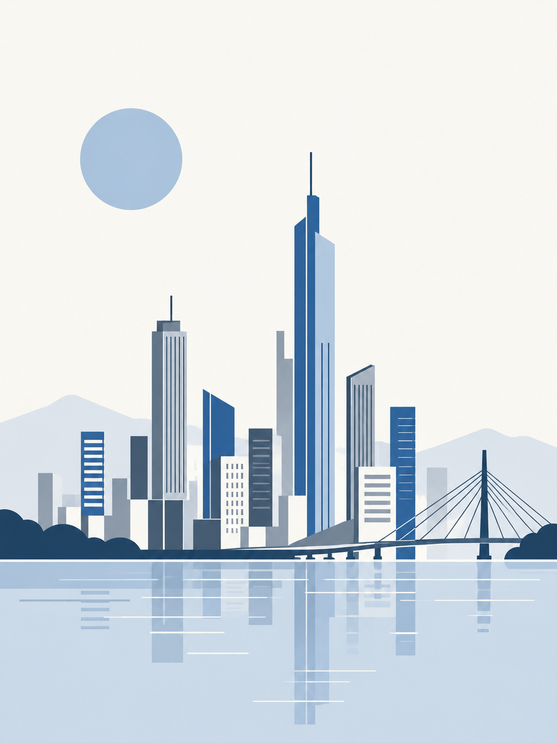 细线与色块构成的极简现代都市插画 — AI image creation