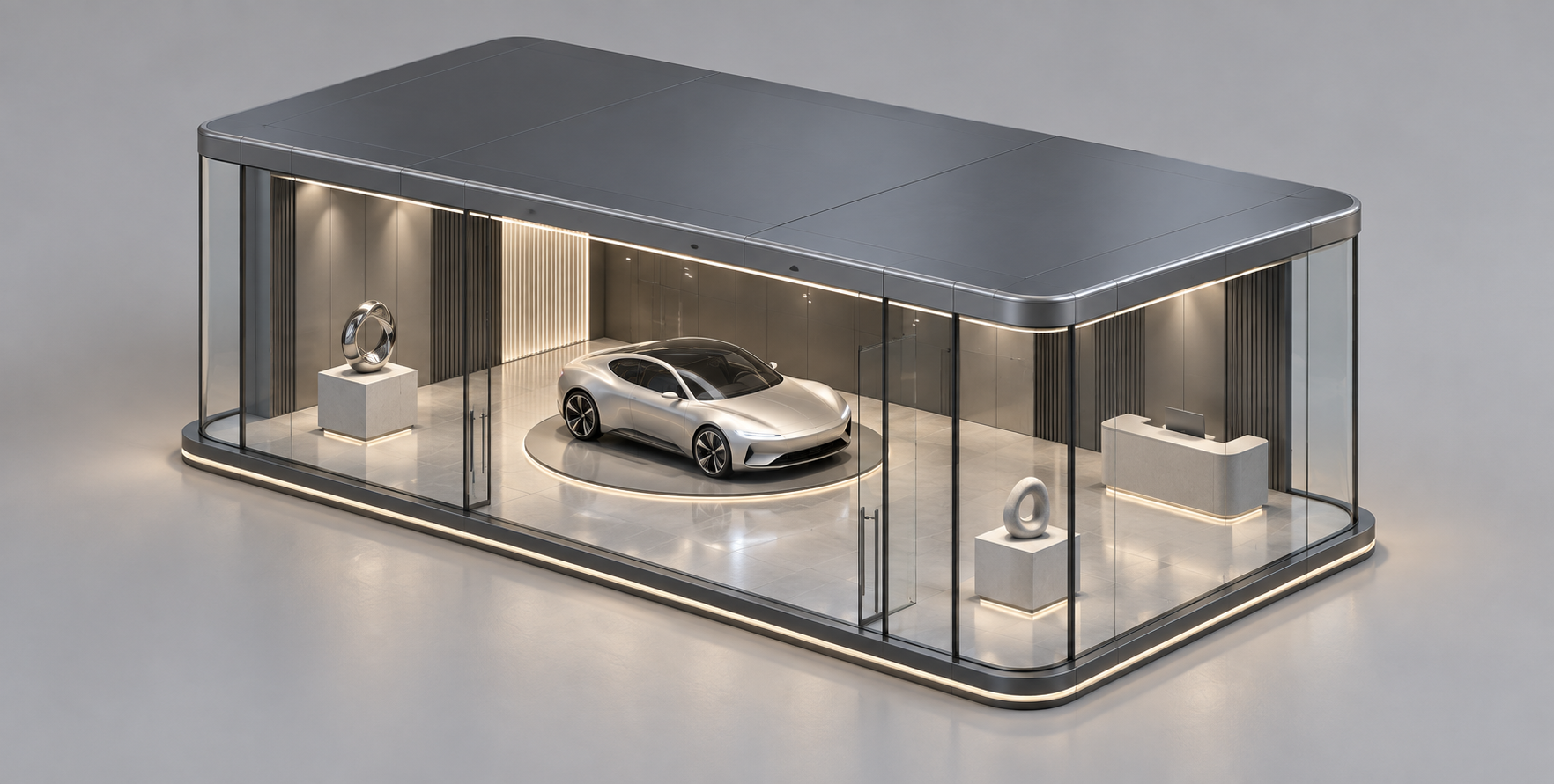 极简微缩等距汽车展厅模型 — AI image creation