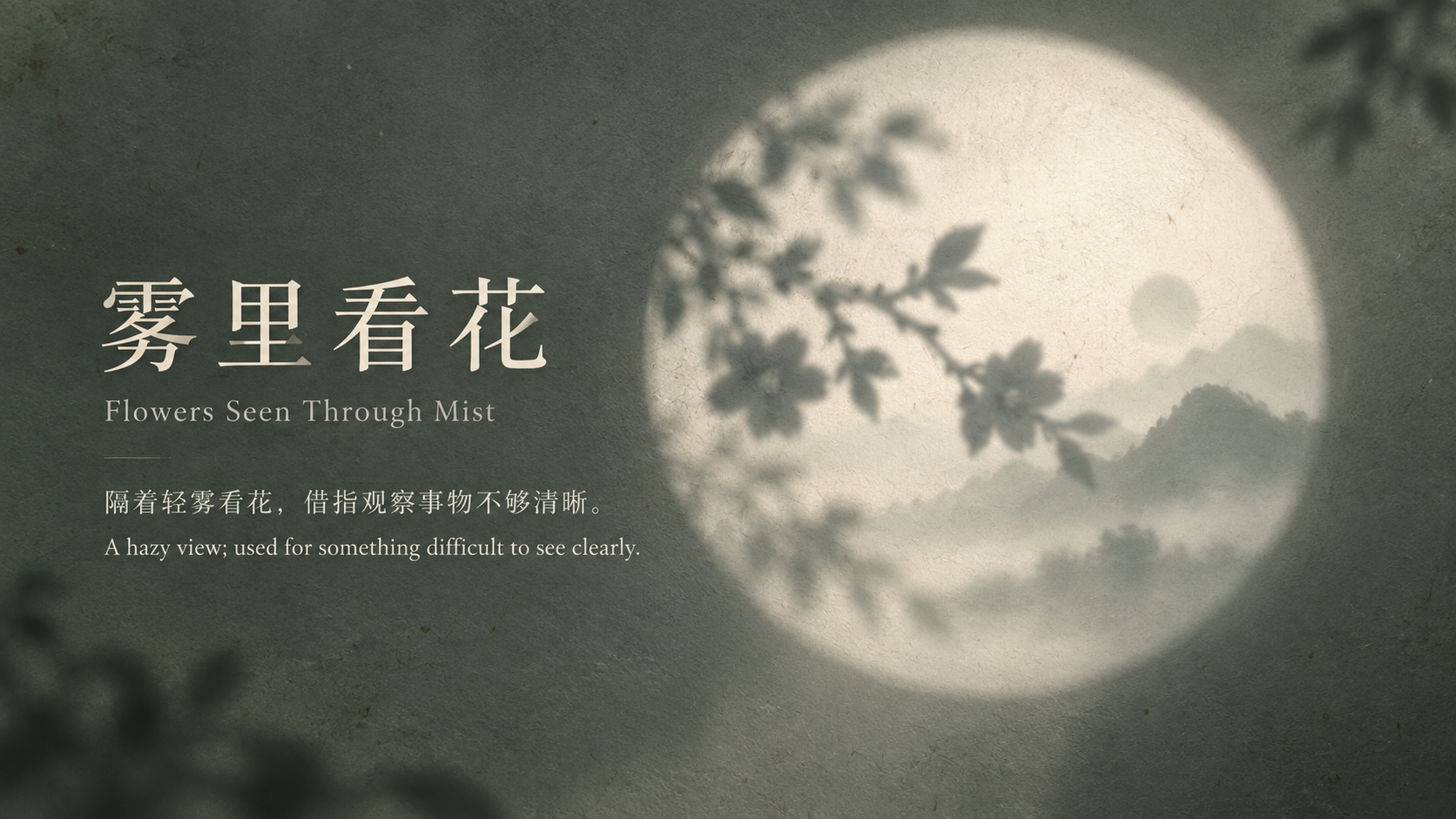 雾里看花光影成语课件页 — AI image creation