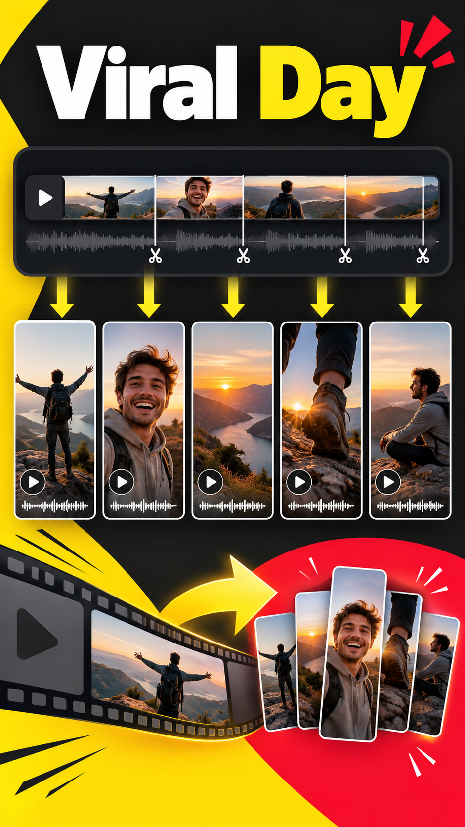 Viral Day 长视频转短片应用商店宣传图 — AI image creation
