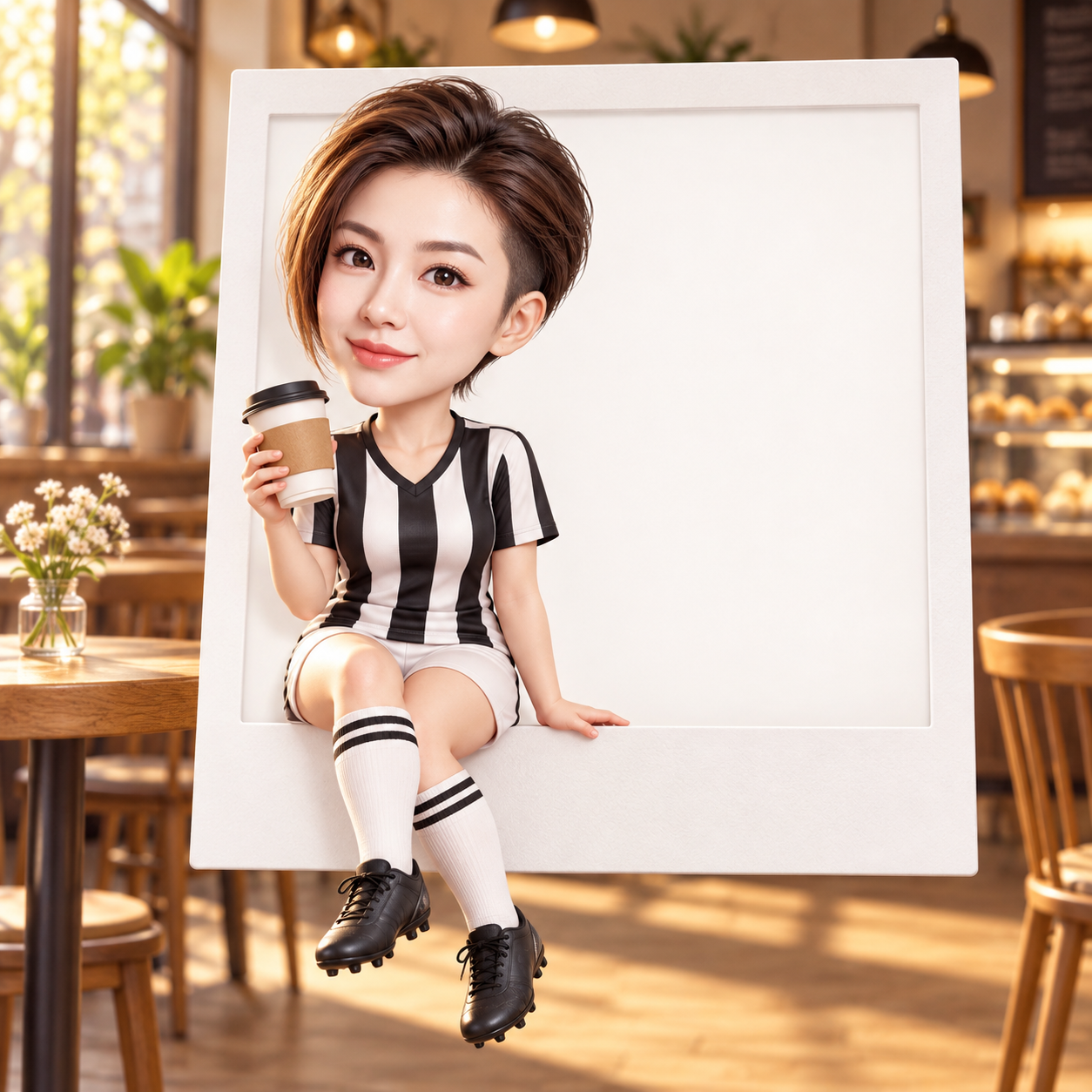 宝丽来相框上的3D足球咖啡角色
