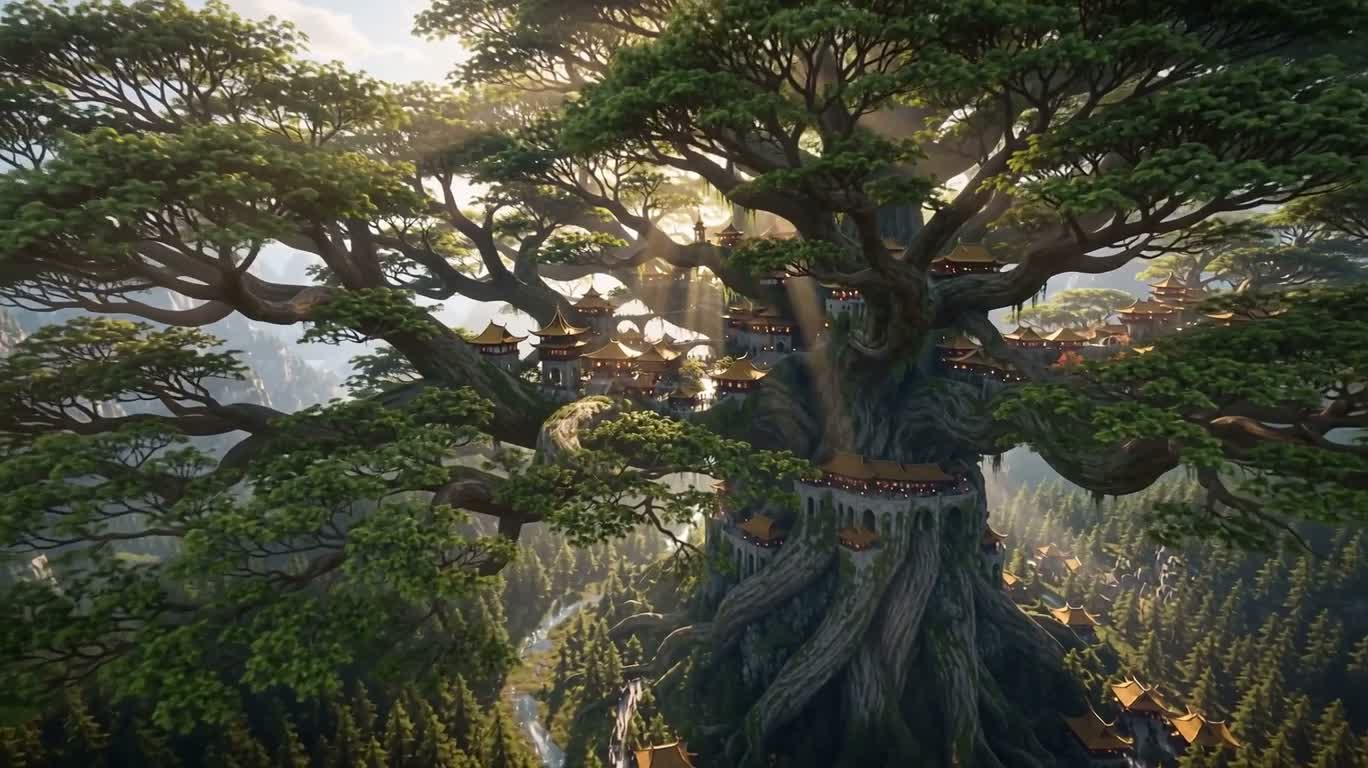 Fantasy City Among the World Tree Branches — AI video creation
