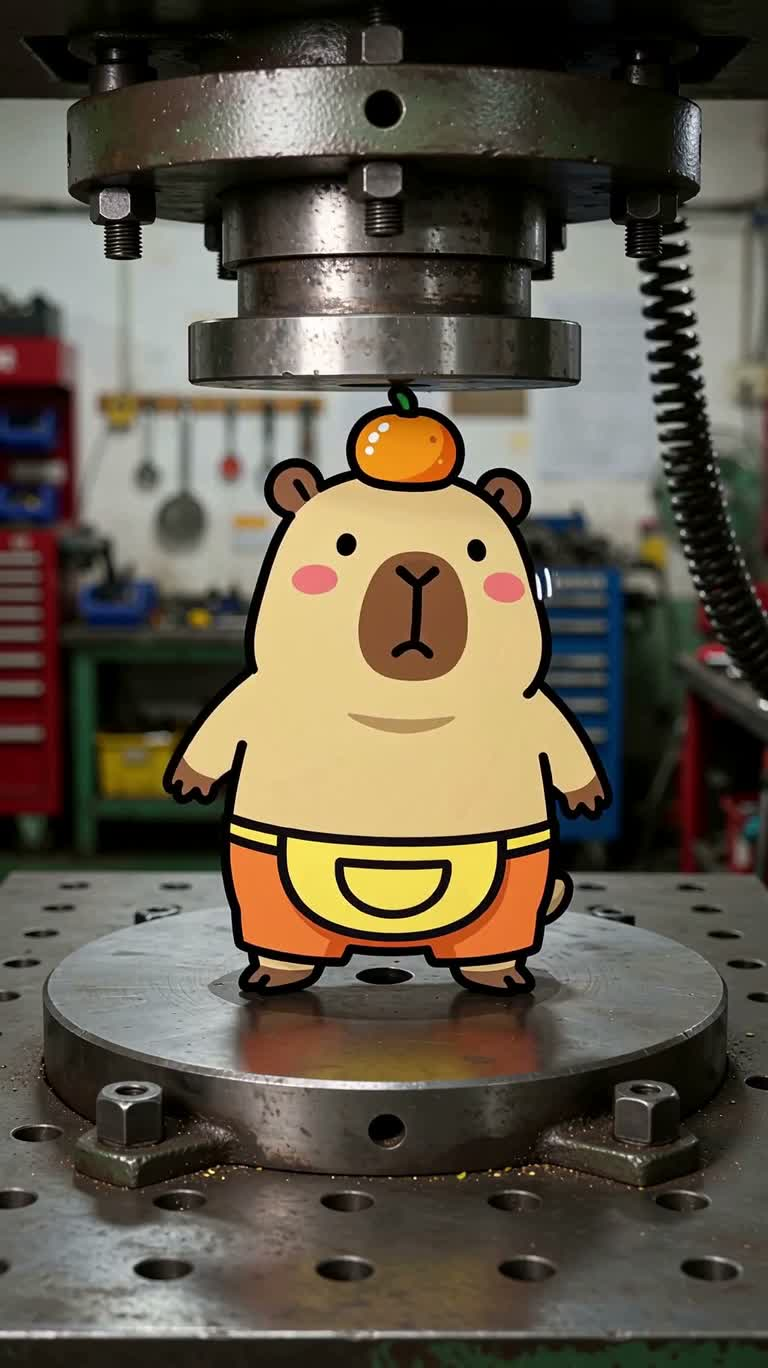 液压机下的卡皮巴拉贴纸 — AI video creation