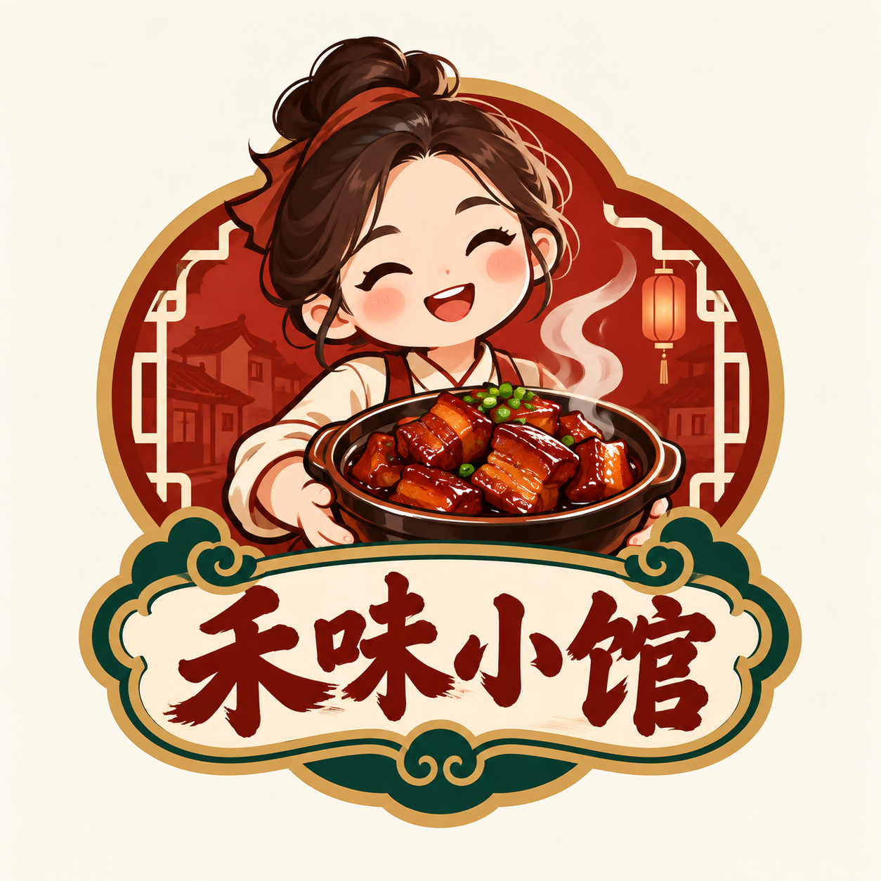 新国潮餐饮徽章品牌 Logo — AI image creation