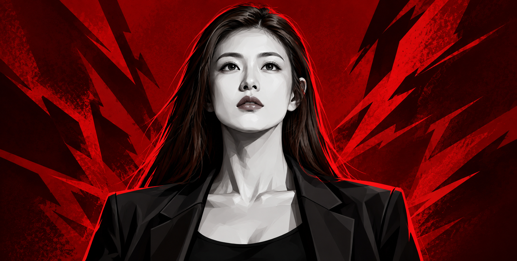 红色几何赛博朋克成年女性矢量肖像 — AI image creation