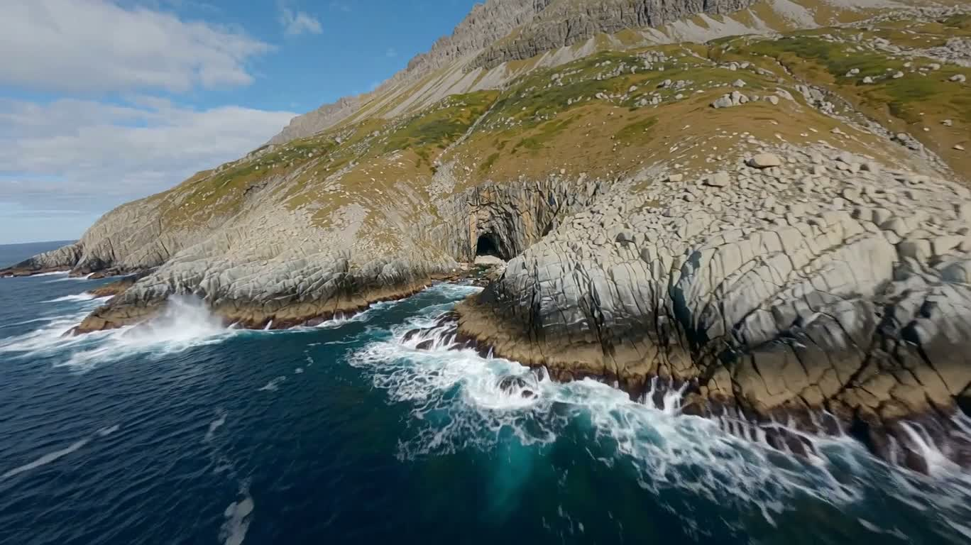 海食洞を抜けて氷河の荒野へ — AI video creation