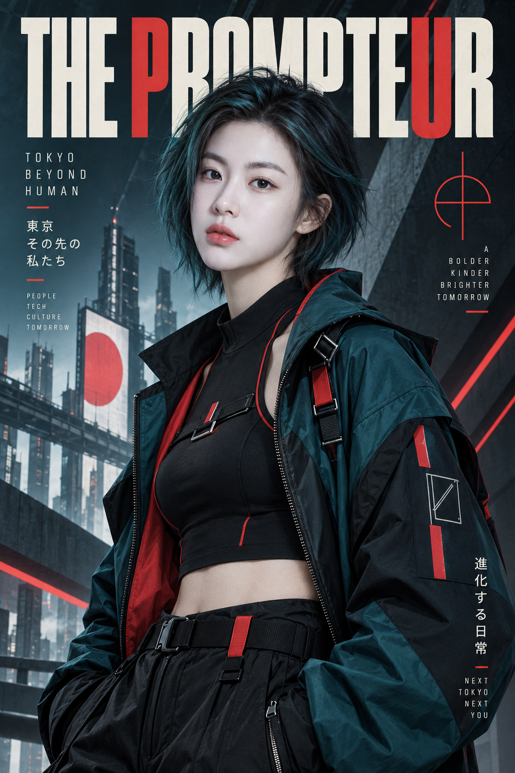 新东京未来主义时尚杂志封面 — AI image creation