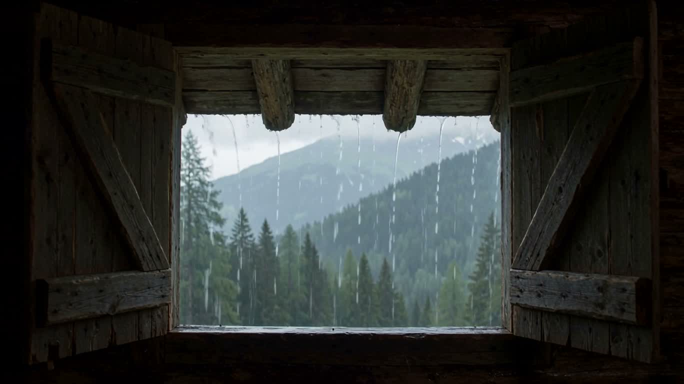 山间木屋雨窗静景