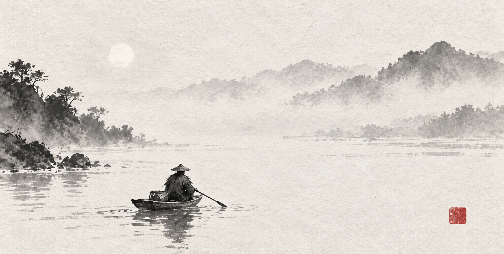 설강의 외로운 배, 수묵의 정취
