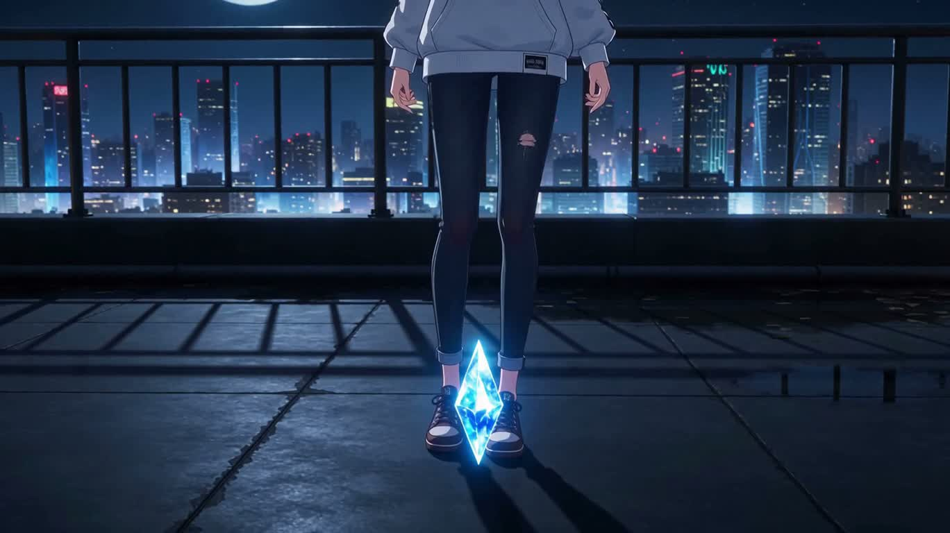 月夜屋顶的水晶觉醒 — AI video creation
