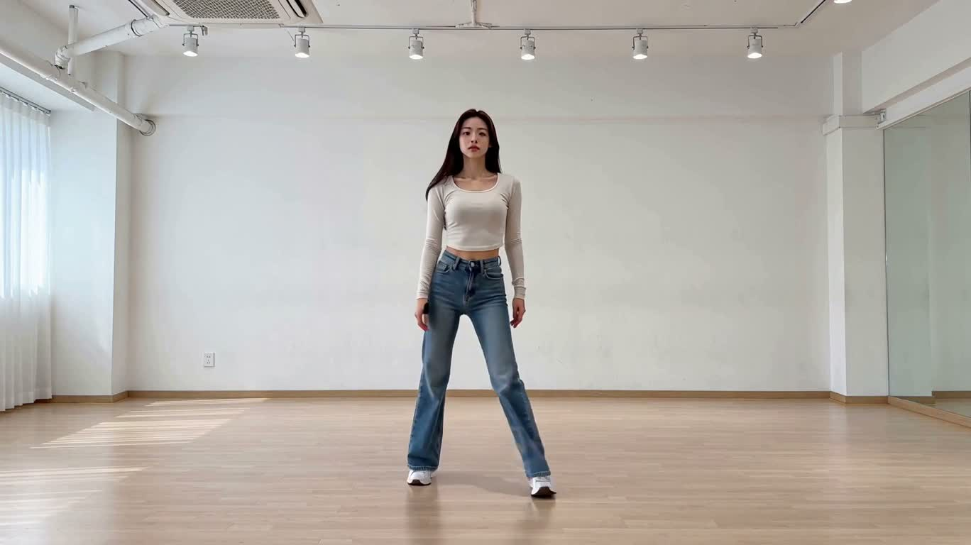 明亮练舞室中的连贯舞蹈表演 — AI video creation