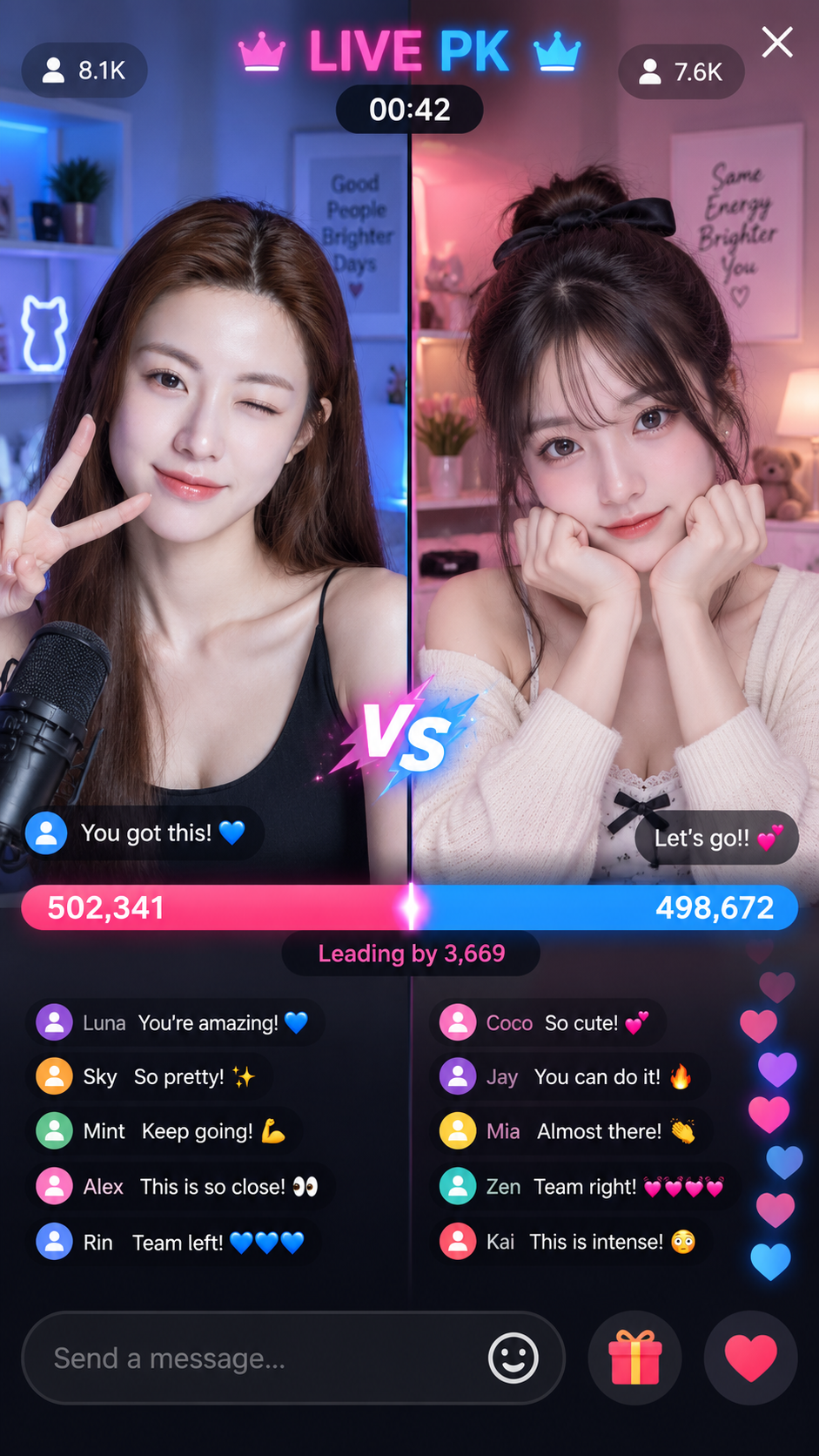 直播PK比分胶着瞬间 — AI image creation