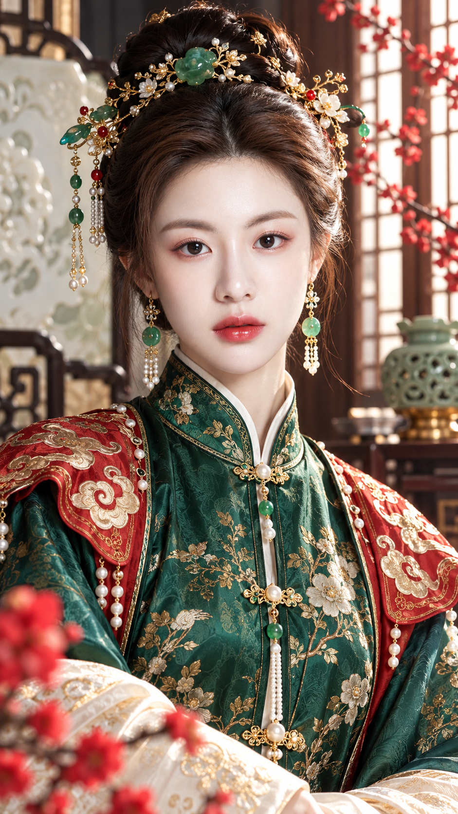 翡翠胭脂鎏彩妆成年贵女明制服饰杂志肖像