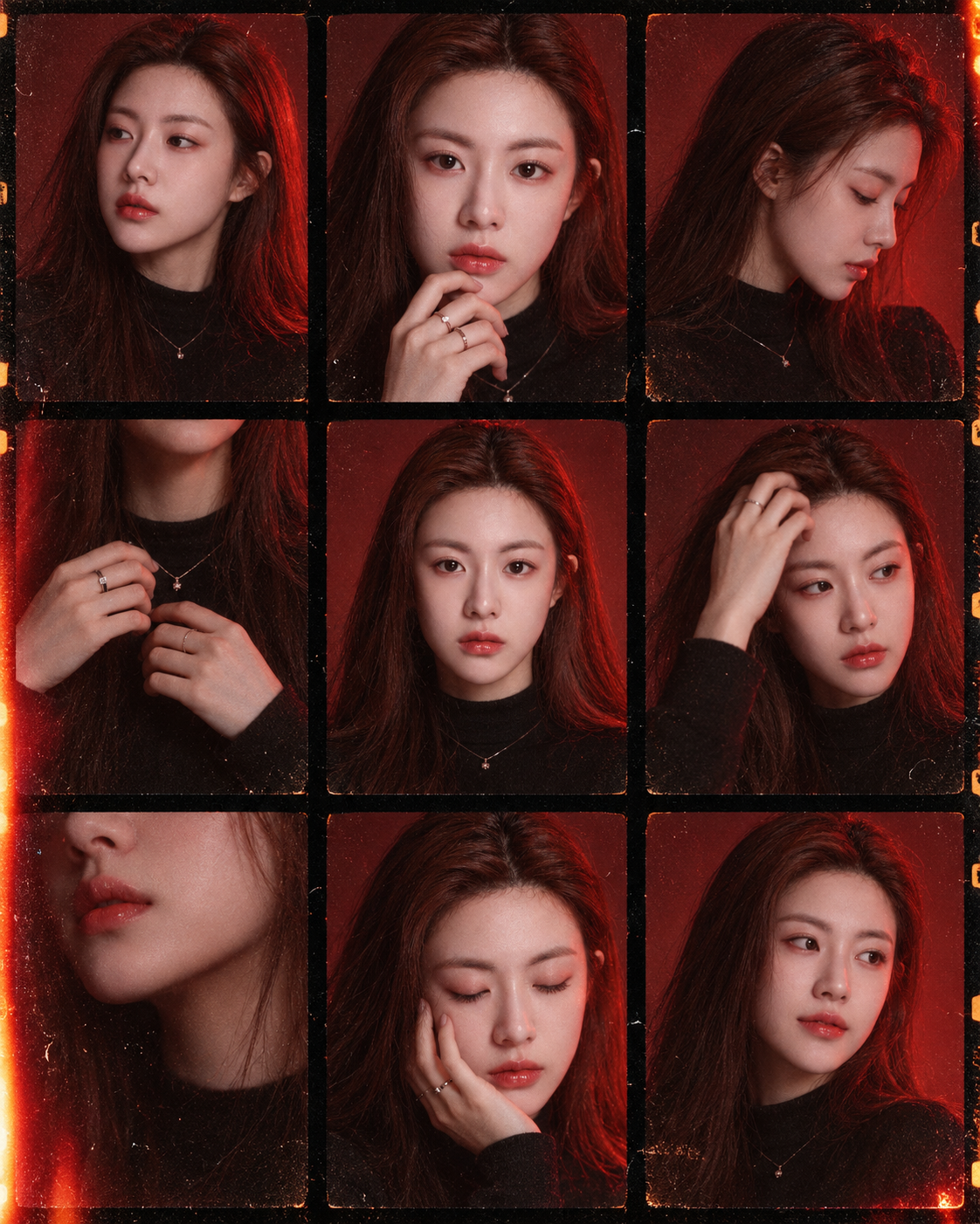 红光胶片下的九格人像 — AI image creation