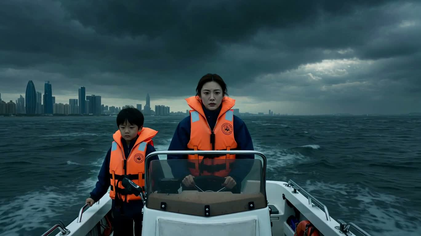 风暴海啸中的母子逃生 — AI video creation