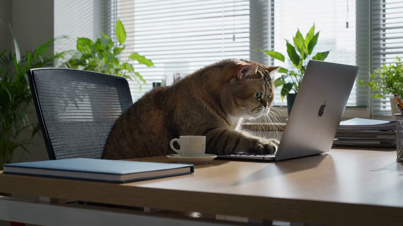 办公室咖啡猫 — AI video creation