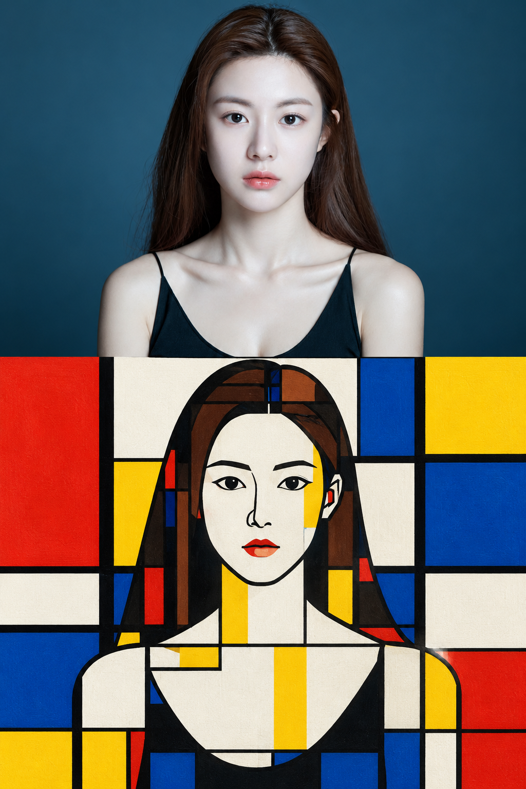 Illustration de reconstruction De Stijl en parties égales du sujet original — AI image creation